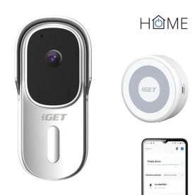 iGET - HOME Doorbell DS1 White + CHS1 White - WiFi bateriový videozvonek, set s reproduktorem, CZ app